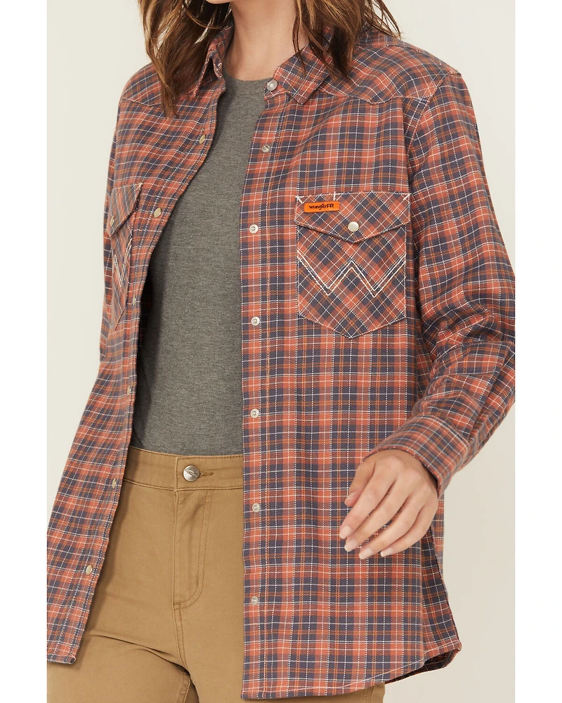 Wrangler Women's FR Plaid Print Long Sleeve Snap Work Shirt - Plus
