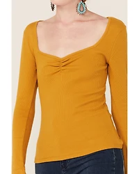 Panhandle Women's Cinch Front Ribbed Knit Long Sleeve Top