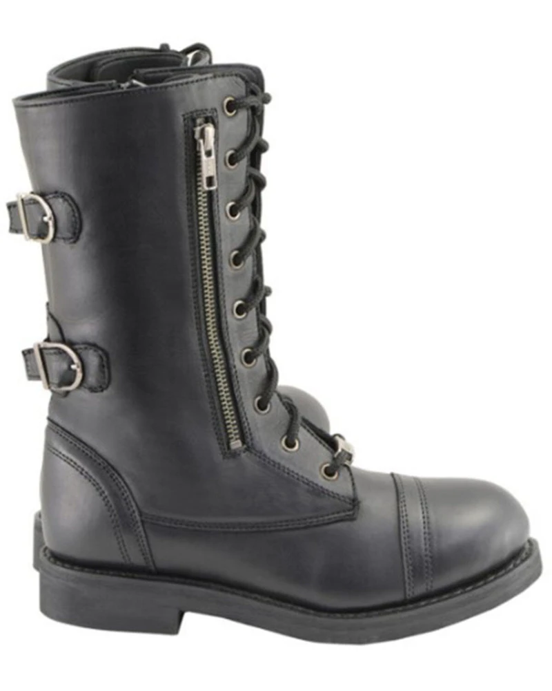 Milwaukee Leather Women's Tall Lace Front Buckles Back and Knife Storage Boots - Round Toe