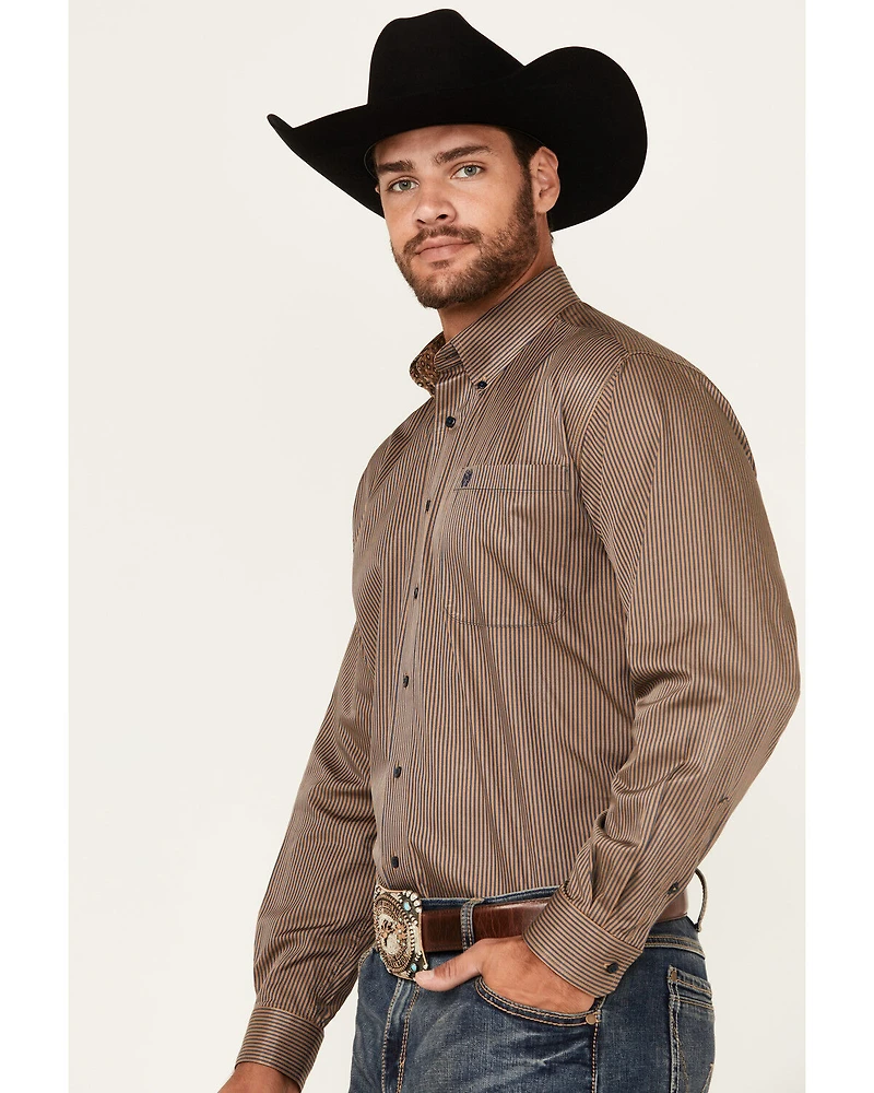 Cinch Men's Mini Striped Print Long Sleeve Button-Down Western Shirt