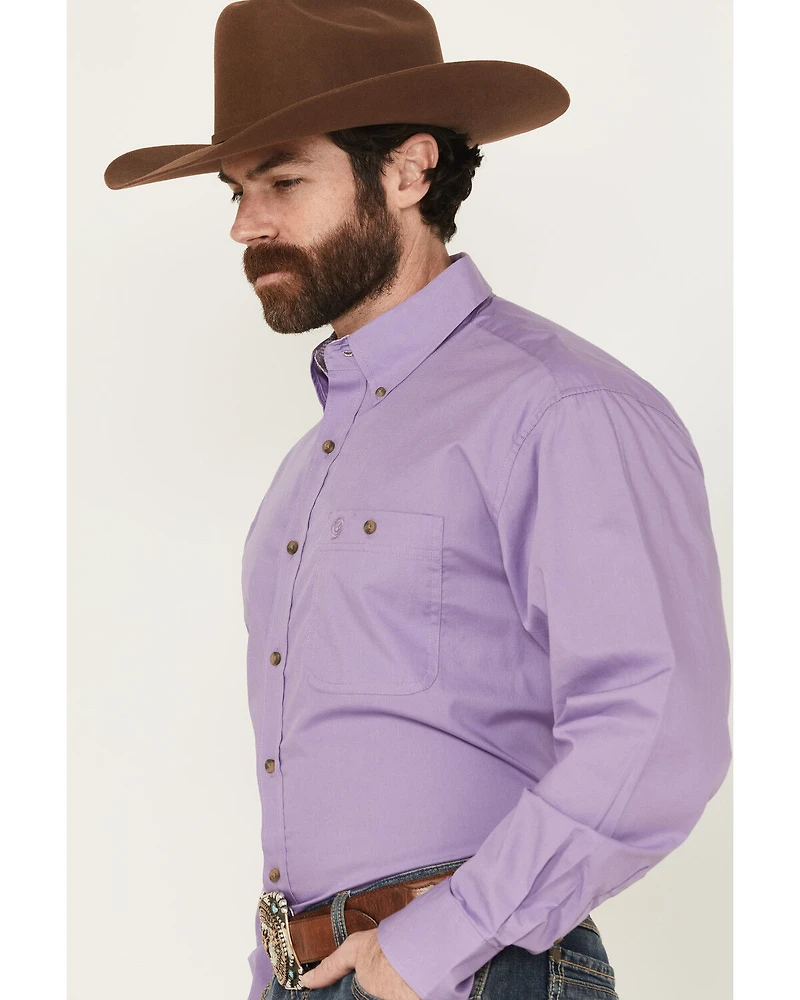 George Strait by Wrangler Men's Solid Long Sleeve Button-Down Stretch Western Shirt