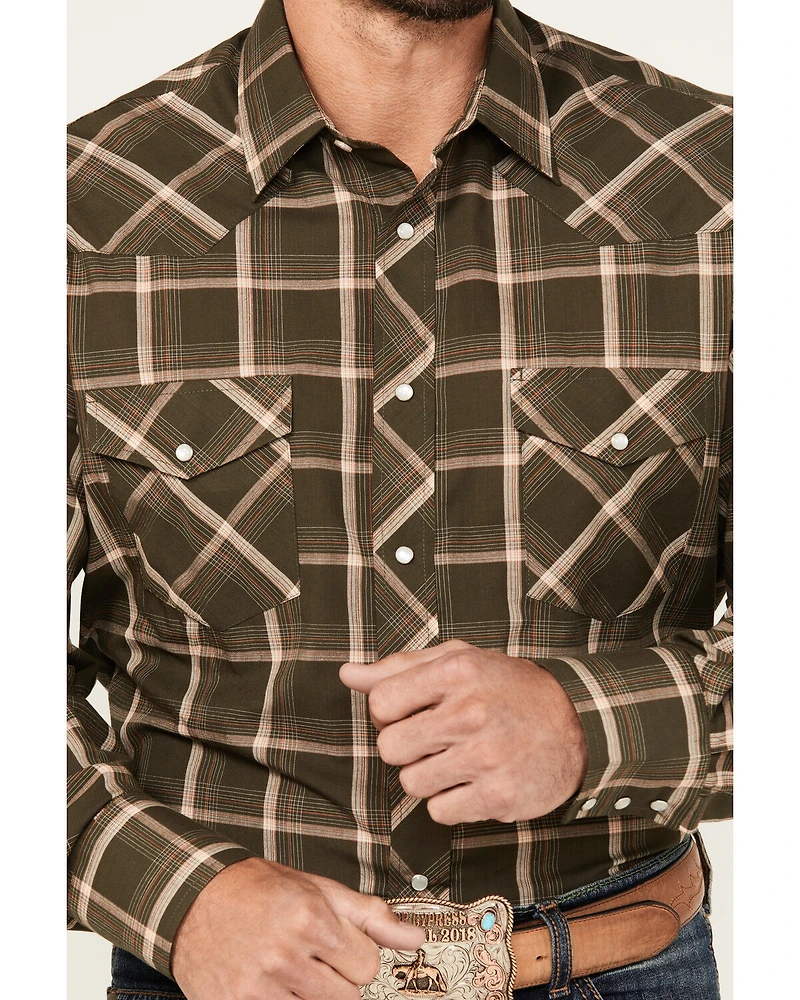 Roper Men's Plaid Print Long Sleeve Pearl Snap Western Shirt