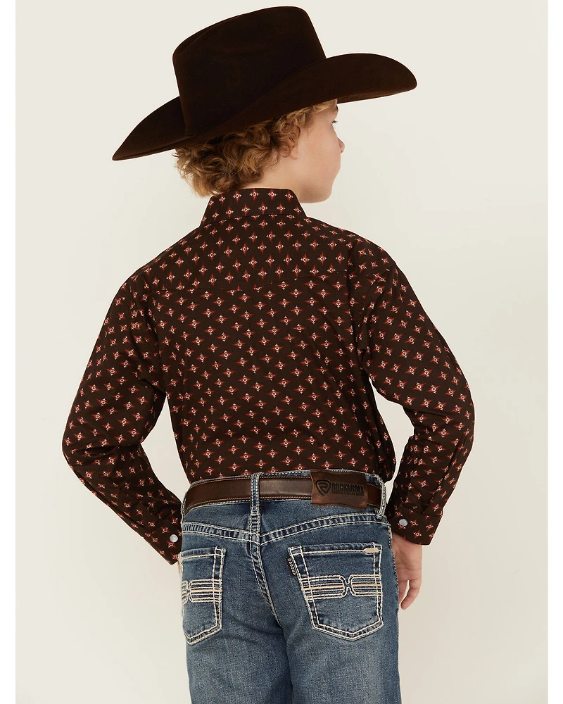 Panhandle Select Boys' Southwestern Print Long Sleeve Pearl Snap Shirt