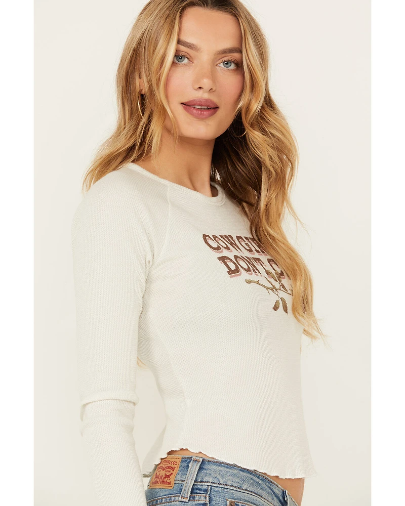 Originality Women's Cowgirls Don't Cry Long Sleeve Thermal Graphic Tee