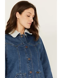 Wrangler Women's Medium Wash Denim Sherpa Lined Barn Coat