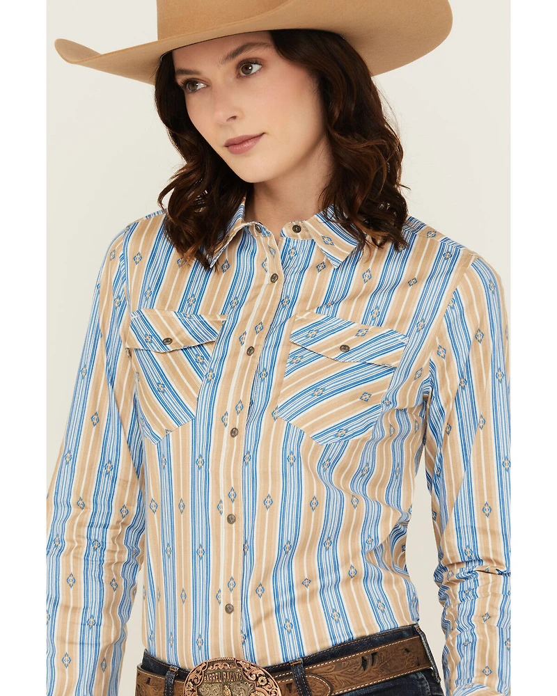 Shyanne Women's Serape Striped Long Sleeve Snap Stretch Western Shirt
