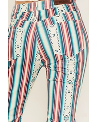 Hooey by Rock & Roll Denim Women's High Rise Striped Flare Jeans
