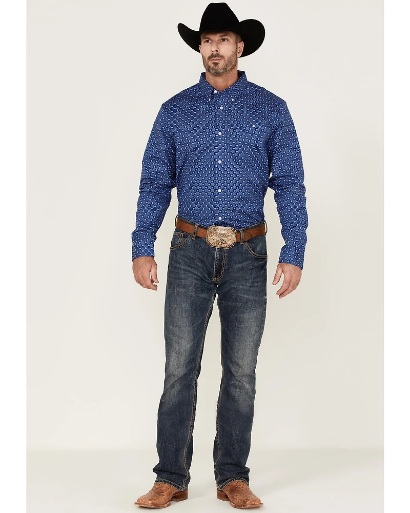 RANK 45® Men's High Roller Geo Print Long Sleeve Button-Down Western Shirt