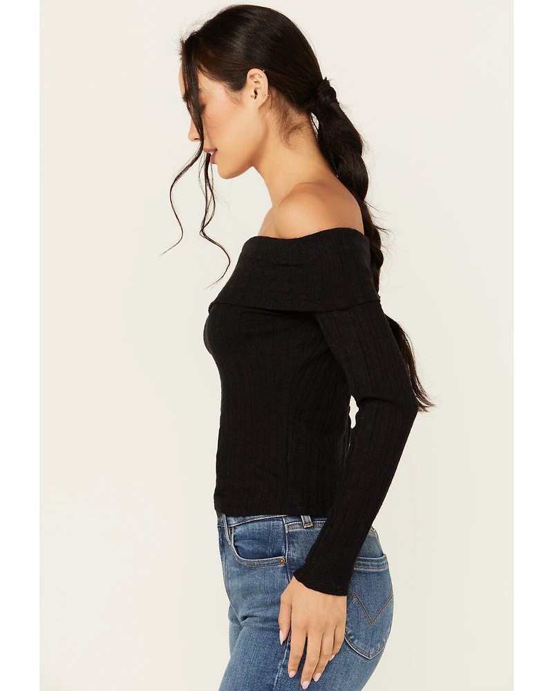 Shyanne Women's Pointelle Ribbed Off The Shoulder Top