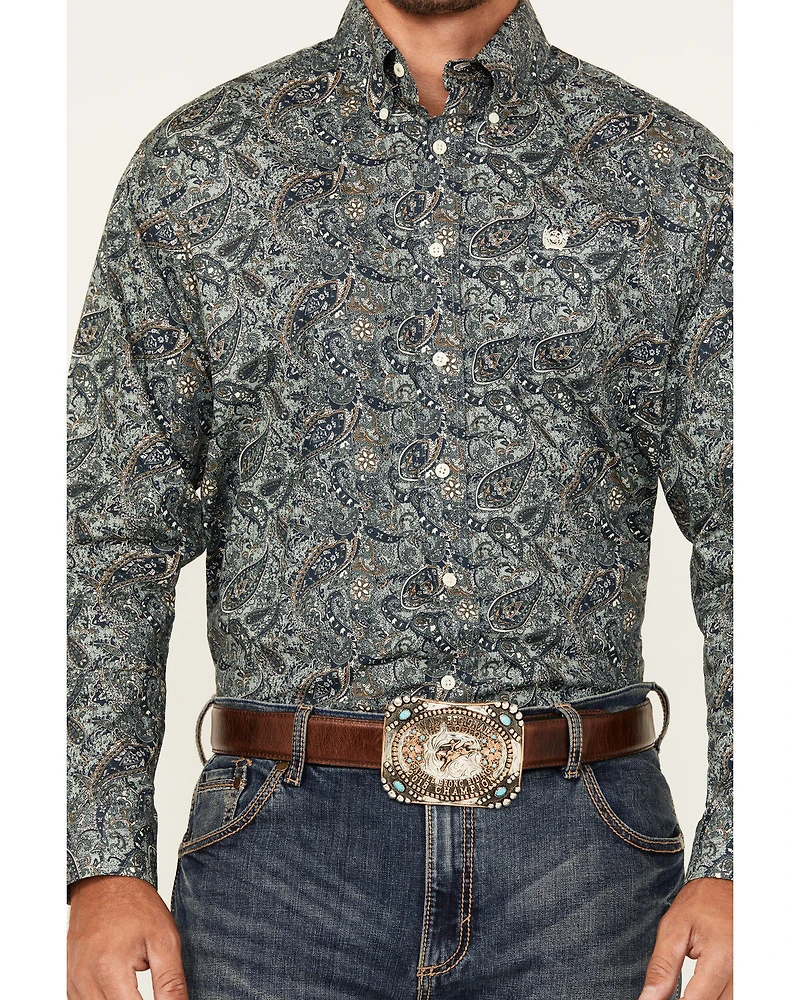 Cinch Men's Paisley Print Long Sleeve Button-Down Stretch Western Shirt