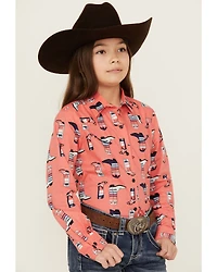 Cruel Girl Girls' Boot Print Long Sleeve Pearl Snap Western Shirt