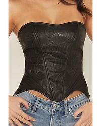 Fornia Women's Rose Embossed Faux Leather Bustier