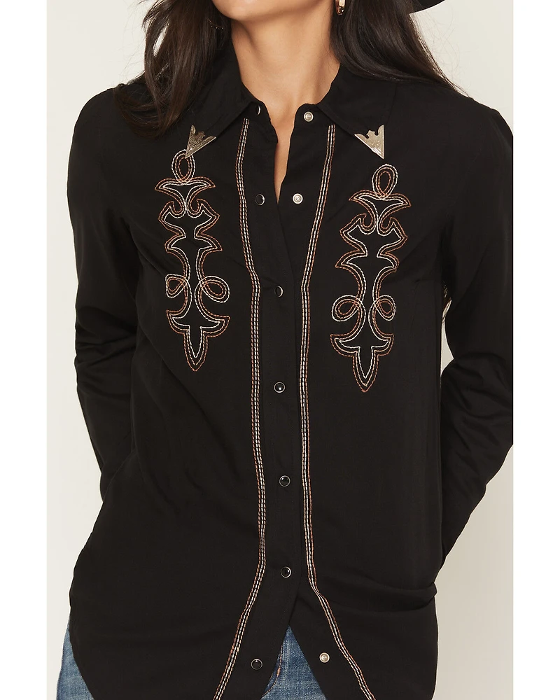 Rock & Roll Denim Women's Boot Stitch Collared Top Long Sleeve Snap Western Shirt