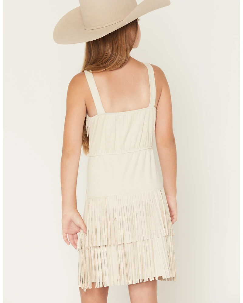 Shyanne Girls' Solid Faux Suede Fringe Sleeveless Dress