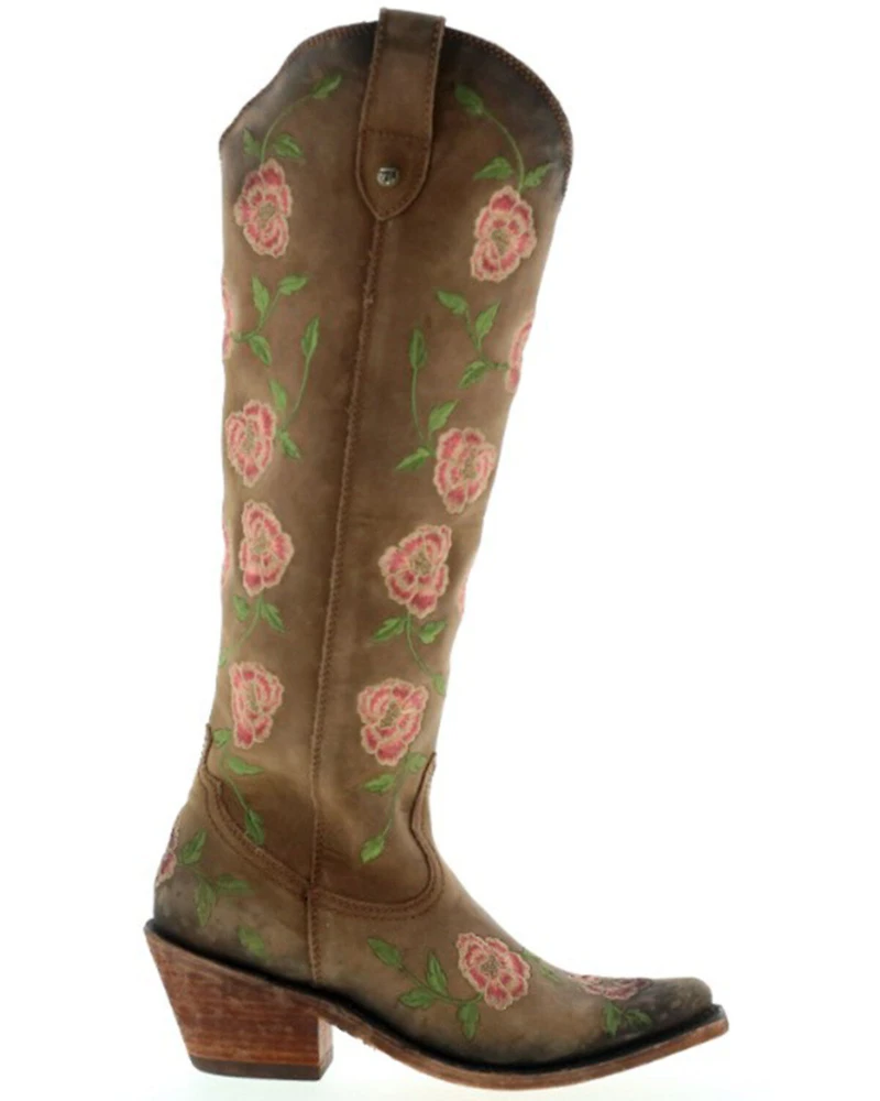 Botas Caborca for Liberty Black Women's Garden Embroidered Floral Western Tall Boots - Snip Toe