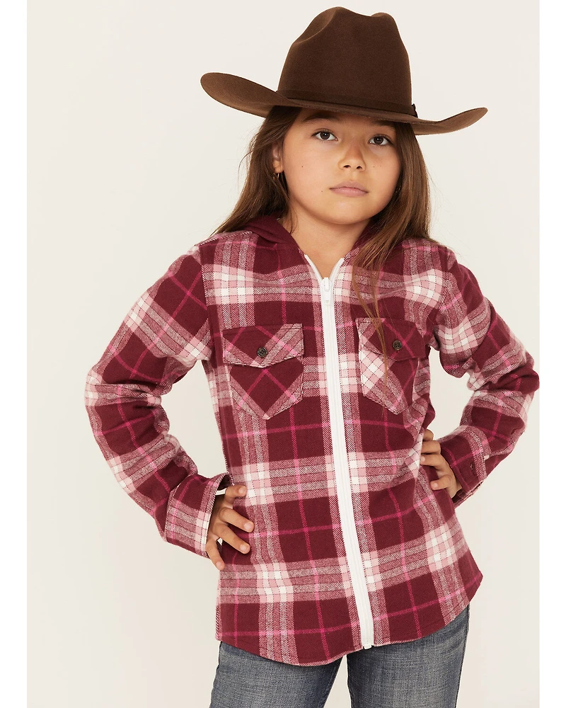 Shyanne Girls' Port Plaid Print Long Sleeve Zip Flannel Shacket