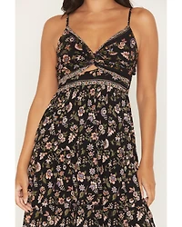 Angie Women's Floral Print Knot Front Midi Dress