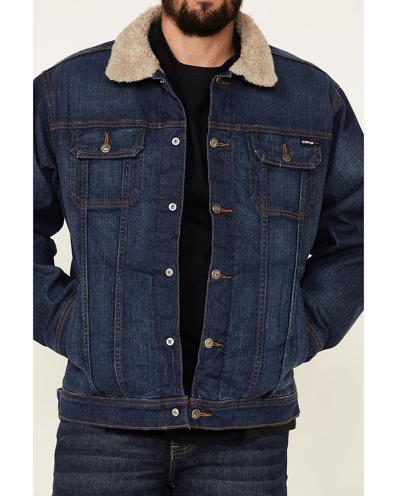 Cinch Men's FR Stretch Denim Sherpa Lined Trucker Work Jacket