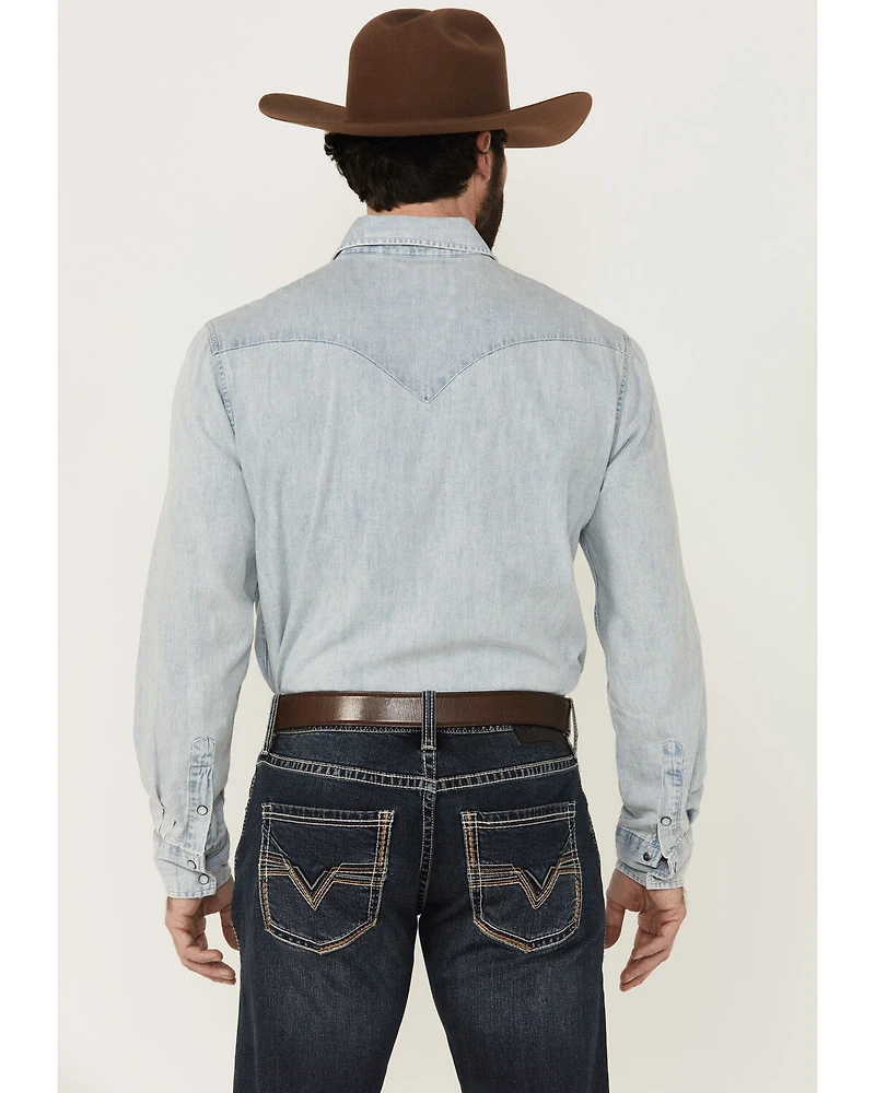 Rock & Roll Denim Men's Light Wash Long Sleeve Snap Shirt