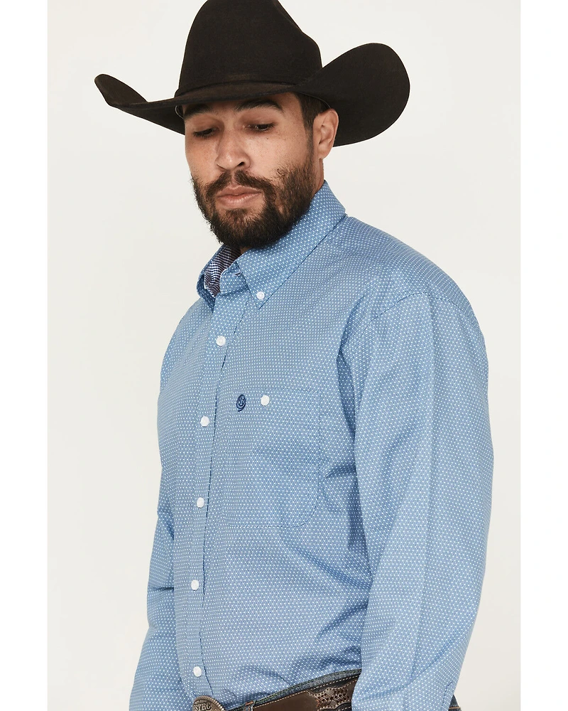 George Strait by Wrangler Men's Geo Print Long Sleeve Button-Down Stretch Western Shirt
