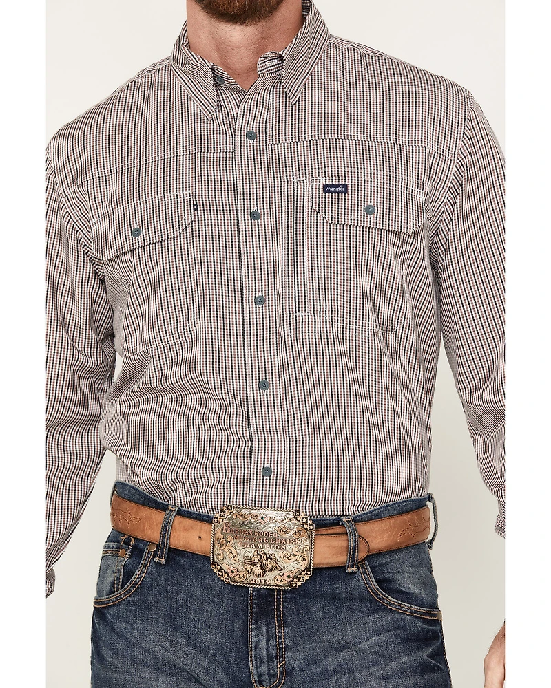 Wrangler Men's Performance Plaid Print Long Sleeve Button Down Western Shirt