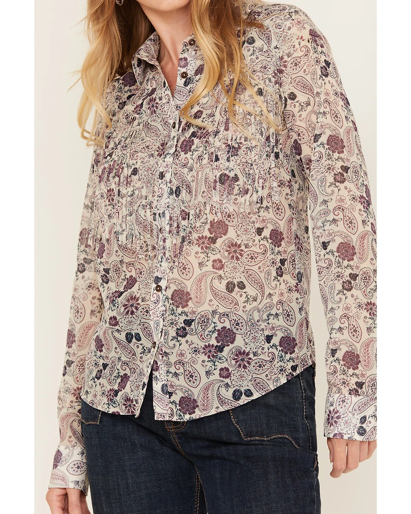 Shyanne Women's Printed Long Sleeve Fringe Button-Down Western Shirt