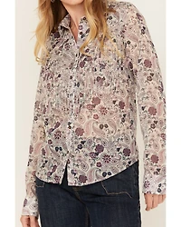 Shyanne Women's Printed Long Sleeve Fringe Button-Down Western Shirt