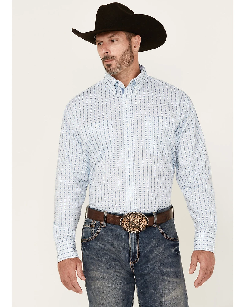 George Strait by Wrangler Men's Geo Print Long Sleeve Button-Down Stretch Western Shirt