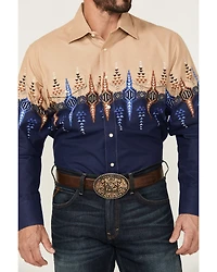 Panhandle Men's Southwestern Print Border Long Sleeve Snap Western Shirt