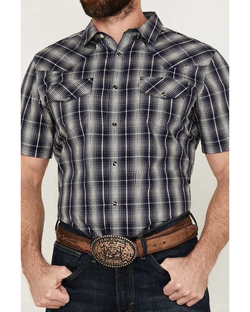 Gibson Men's Chain Link Plaid Print Short Sleeve Snap Western Shirt