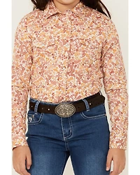 Shyanne Girls' Ash Floral Print Long Sleeve Pearl Snap Stretch Western Shirt