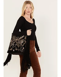 Shyanne Women's Velvet Embroidered Beaded & Fringe Tote