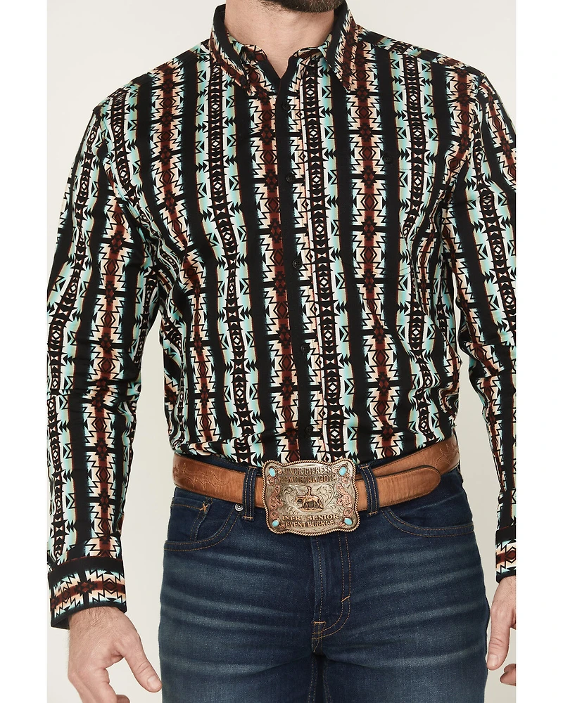 RANK 45® Men's Fargo Southwestern Striped Long Sleeve Button-Down Stretch Western Shirt