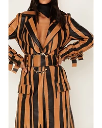 DANCASSAB Women's Diana Zebra Stripe Leather Coat