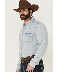 Rock & Roll Denim Men's Light Wash Long Sleeve Snap Shirt