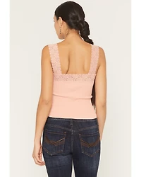 By Together Women's Seamless Lace Ribbed Tank