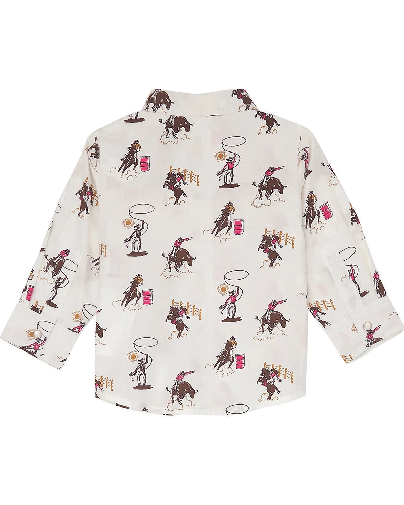 Wrangler Toddler Girls' Rodeo Print Long Sleeve Pearl Snap Western Shirt
