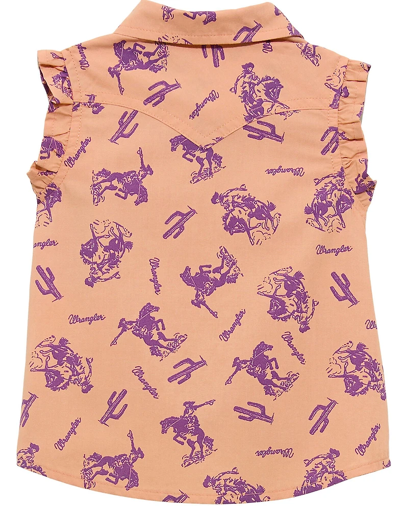 Wrangler Infant Girls' Western Print Sleeveless Pearl Snap Shirt