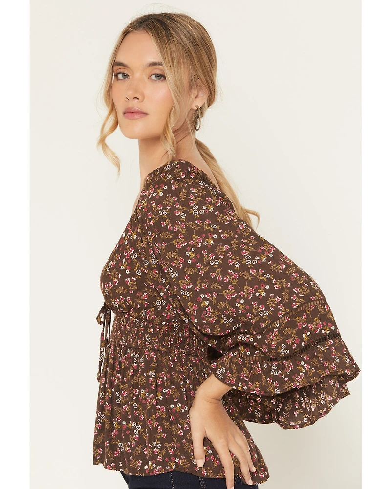 Angie Women's Floral Print Long Sleeve Shirt