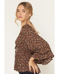 Angie Women's Floral Print Long Sleeve Shirt