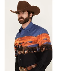 Wrangler Men's Checotah Border Print Long Sleeve Snap Western Shirt