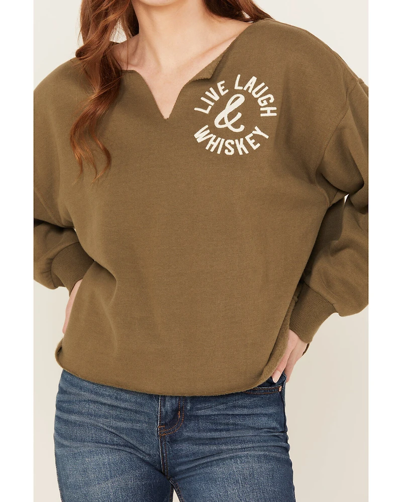 Cleo + Wolf Women's Live Laugh Whiskey Oversized Cropped Pullover