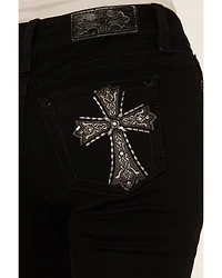 Miss Me Women's Mid Rise Cross Pocket 32" Bootcut Stretch Denim Jeans