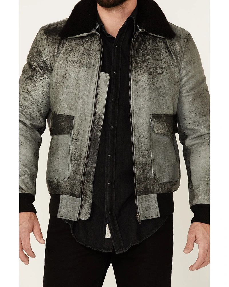 Understated Leather Men's Spirit Distressed Cowhide Zip-Front Bomber Jacket
