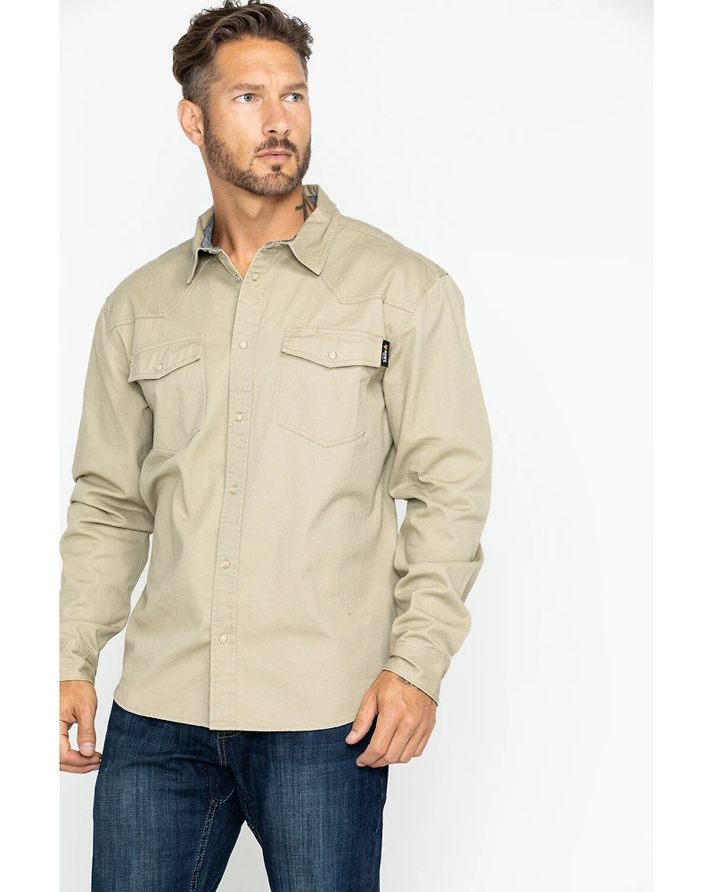 Hawx Men's Khaki Twill Snap Long Sleeve Western Work Shirt - Big