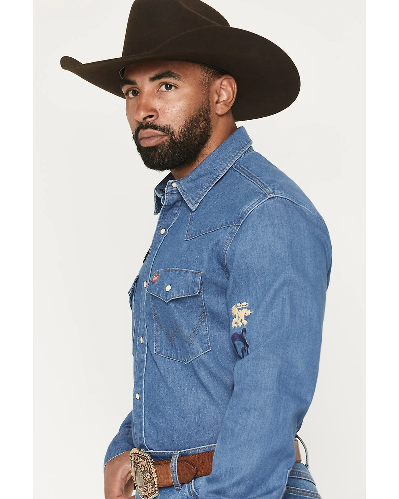 Wrangler X Coors Banquet Men's Embroidered Denim Long Sleeve Snap Western Shirt
