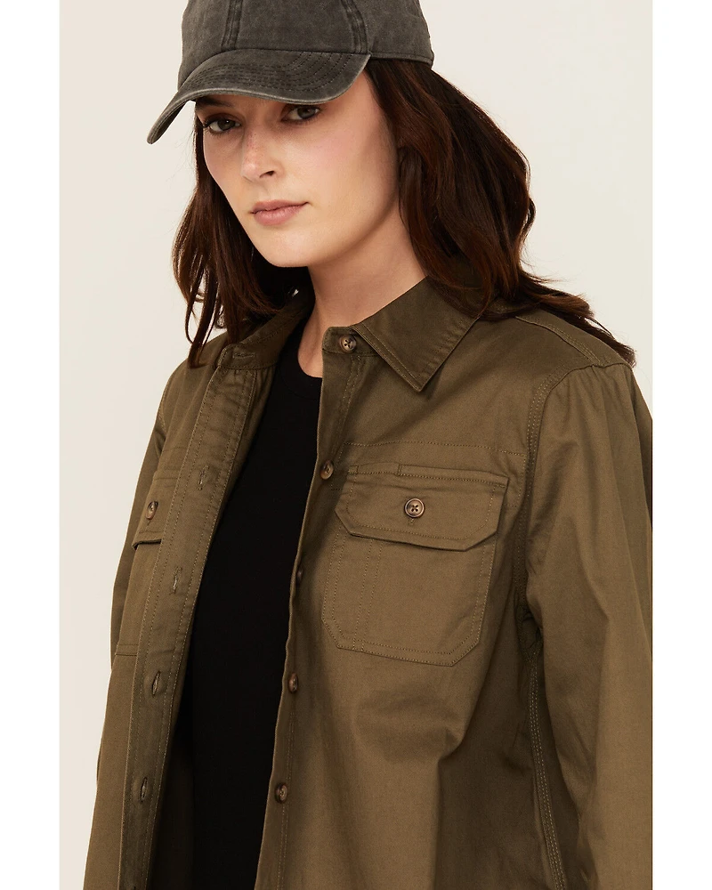 Lucky Brand Workwear Women's Solid Twill Long Sleeve Button-Down Stretch Work Shirt