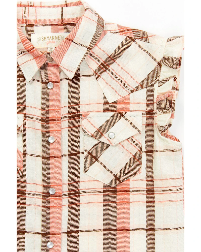 Shyanne Toddler Girls' Plaid Print Ruffle Sleeve Western Pearl Snap Shirt