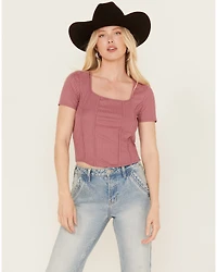 Moa Women's Ribbed Corset Style Short Sleeve Top