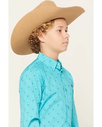 Ariat Boys' Steer Print Long Sleeve Button-Down Western Shirt